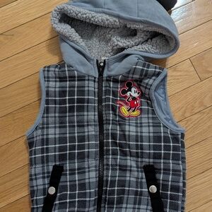 Kids Plaid Hooded Vest with Character Design